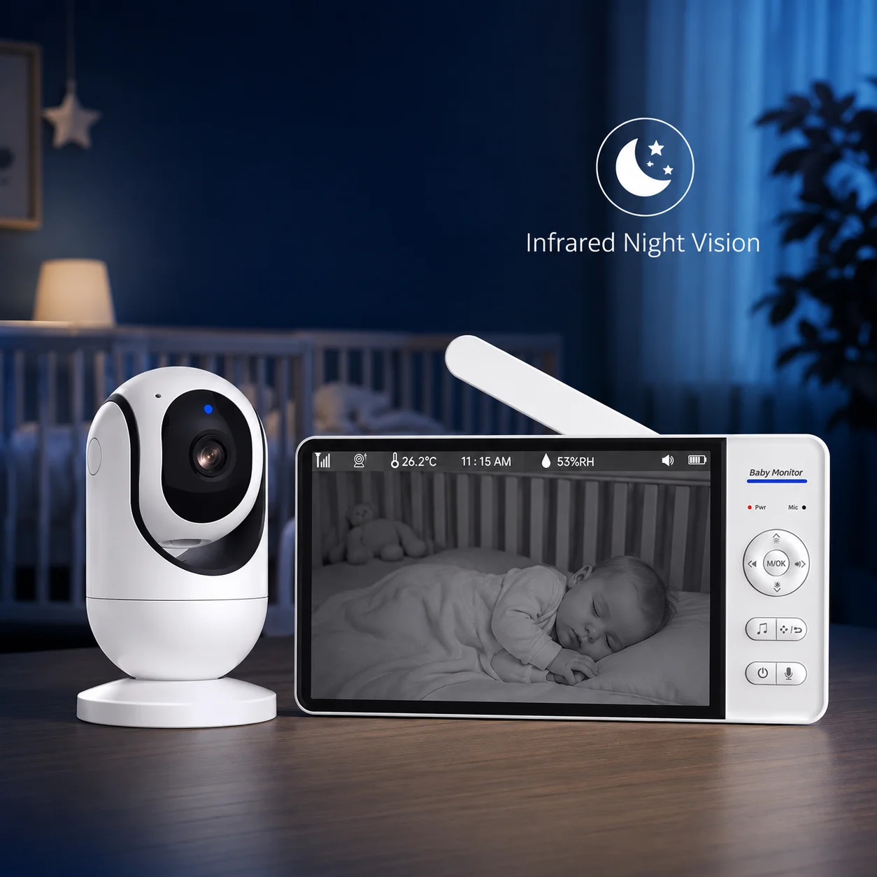 Babyphone mit Kamera und Audio 7 Zoll Großer Bildschirm Digitaler Videomonitor Zwei-Wege-Kommunikation Nachtsicht Temperaturanzeige Beruhigende 8 Schlaflieder 355 ° Schwenk-Neige-Babykamera mit Elternbildschirm für Neugeborene, Säuglinge, Kinderzimmer und Zuhause – Detail 7