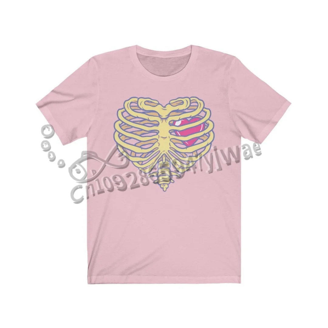 Rosa Rippen-Skelett-Fledermaus-Shirt Halloween Pastell-Gothic-Stil Hexen-Shirt Kleidung Yami Kawaii Streetwear T-Shirt Damen- und Herrenbekleidung – Detail 15