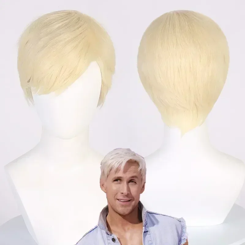 HOT Movie Ken Barbie Cosplay Wig Short Blonde Wigs for Ken Halloween Costume