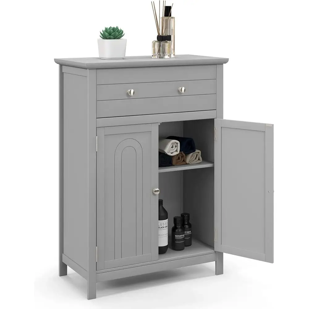 Grey 2-Door Bathroom & Living Room Storage Cabinet with Adjustable Shelves