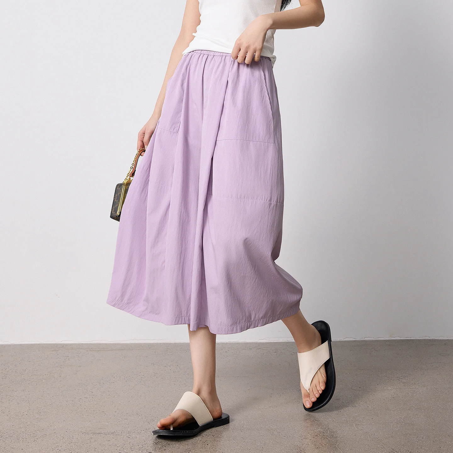 TOYOUTH Women Slight Wrinkle Textured Casual Pants 2026 Summer New Lavender Purple Split Oversized Wide Leg Cropped Pants