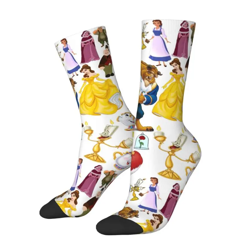 

Мужские носки для экипажа «Красавица и чудовище», унисекс, носки Kawaii с 3D принтом