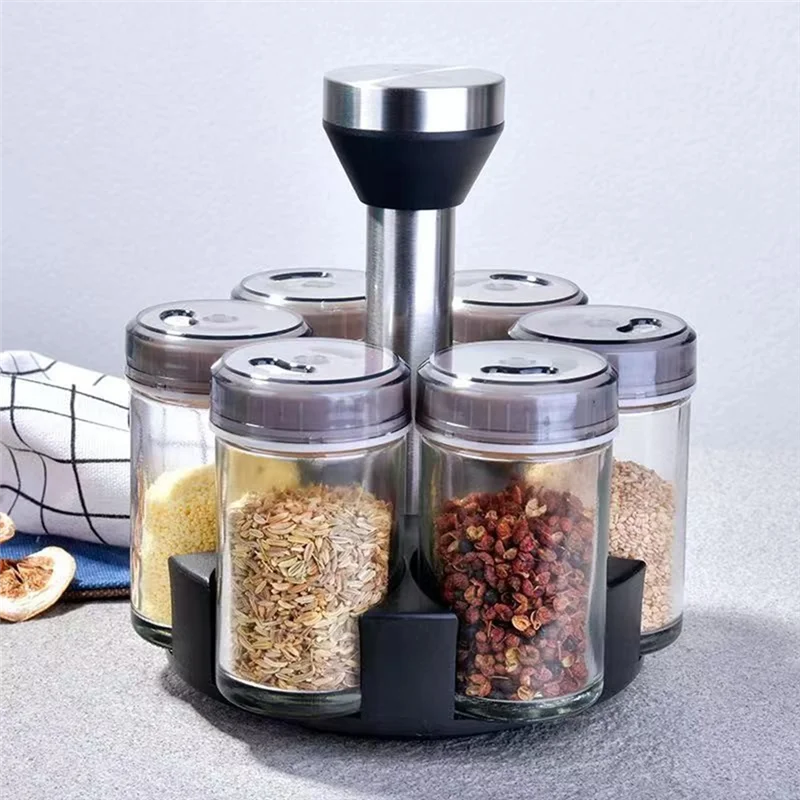 AED4-6-Jar منظم رف التوابل الدوار، منظم عشبة التوابل الدوارة على سطح الطاولة (التوابل غير متضمنة)