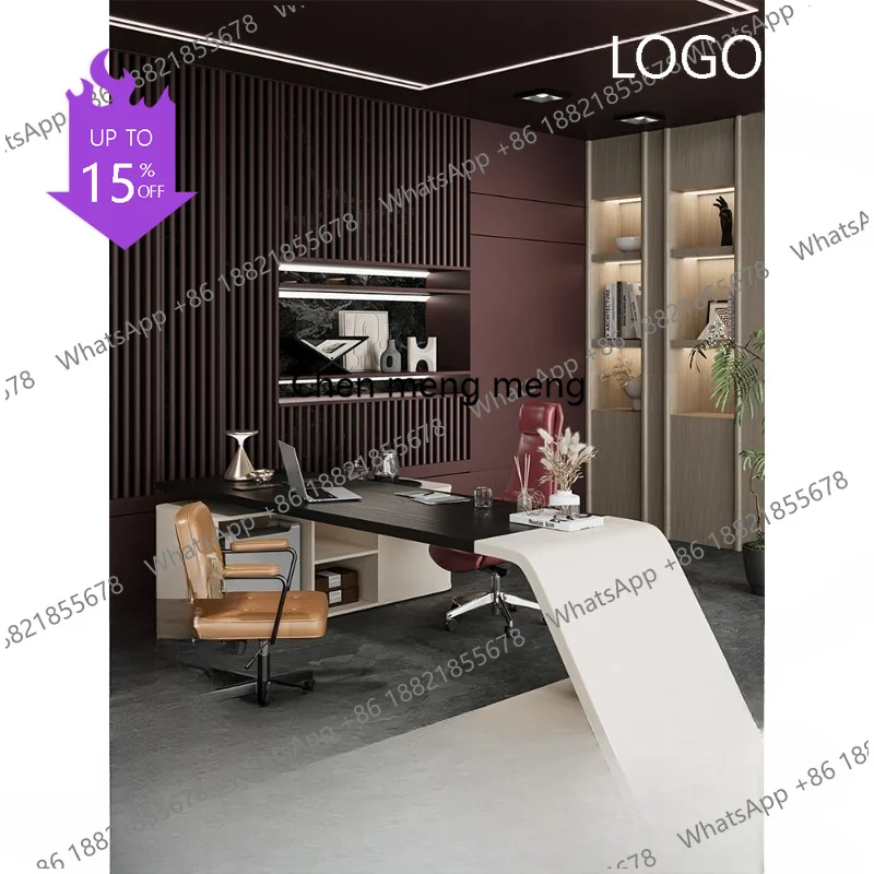 

K178 Italian minimalist solid wood boss office tea table integrated dual-purpose large desk light luxury modern computer desk