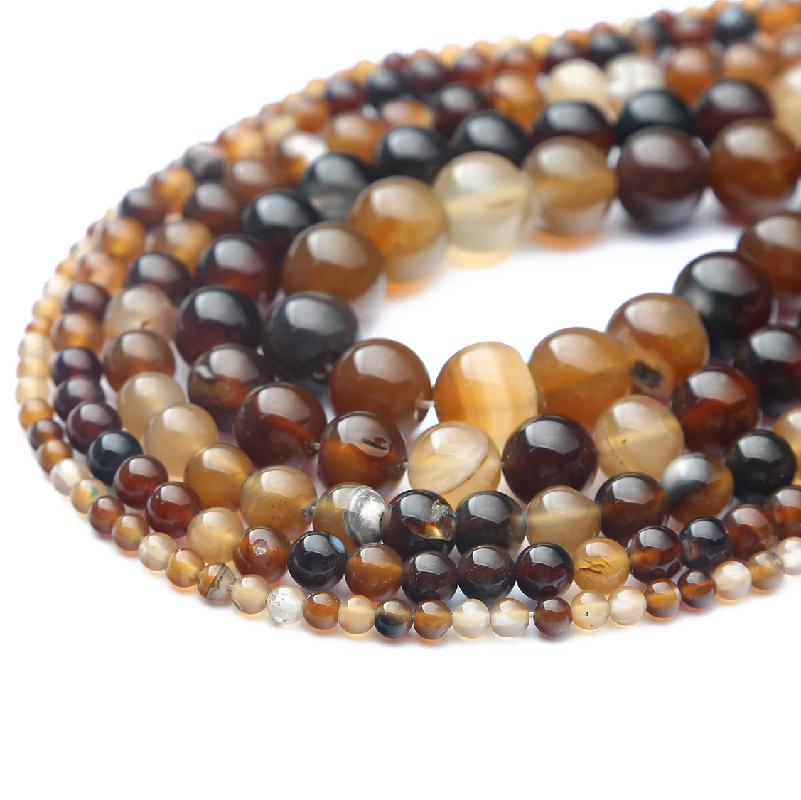 1 Strang dunkelbraun gestreifte Kristall-Achat-Natursteinperlen für die Schmuckherstellung, lose Abstandsperlen, DIY-Halskette, Armband – Detail 2