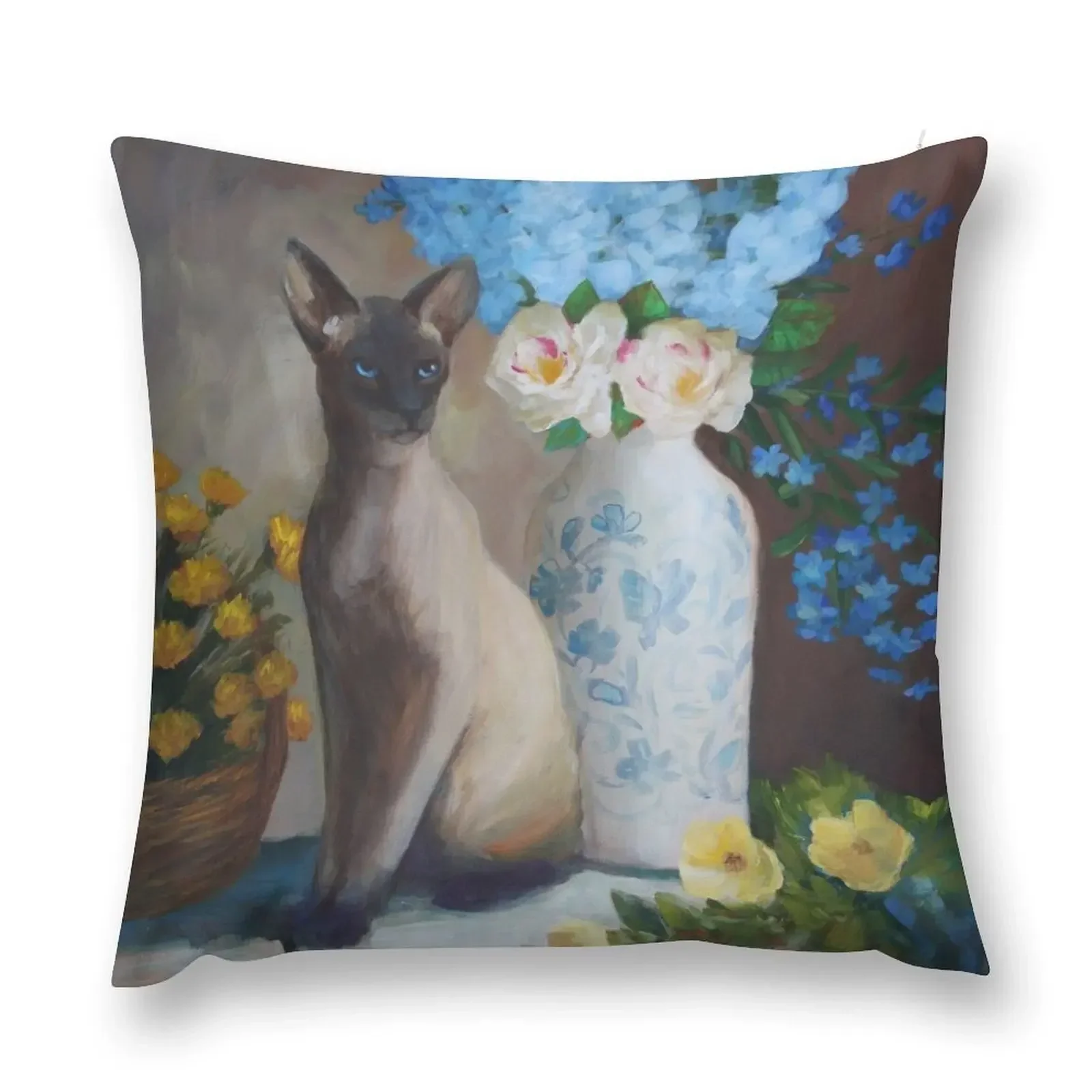

Siamese Cat with Flowers Throw Pillow Decorative Cushions Pillow Case Anime Luxury Sofa Cushions pillow