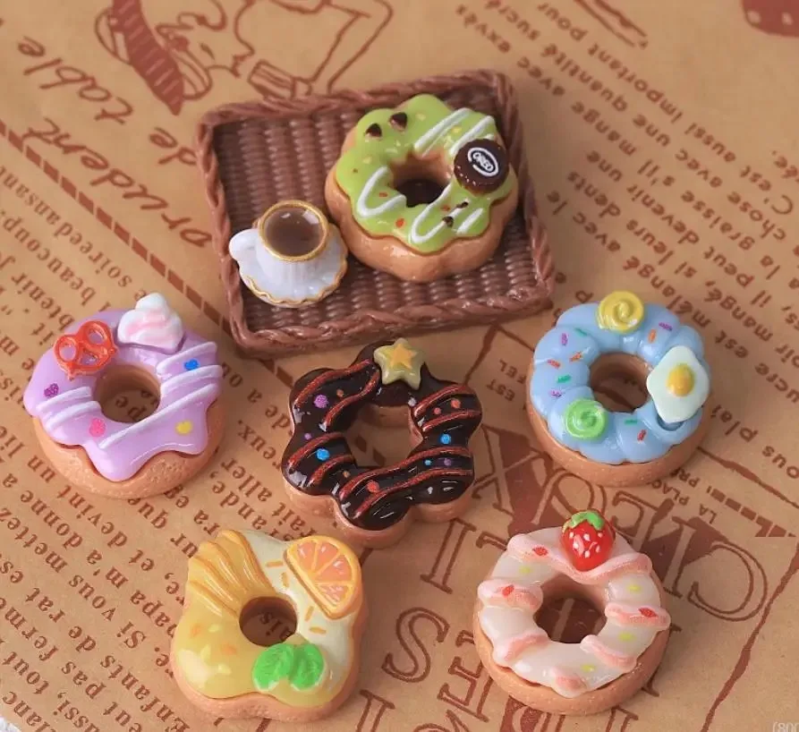 10pcs Kawaii Simulation Miniature fruit Donuts Resin Flat Back Donut Cabochon for Dollhouse DIY Scrapbooking