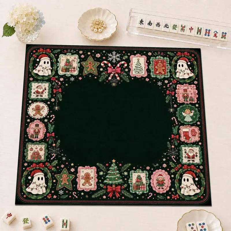 VIKAMA Vintage Christmas Stamp Mahjong Mat Diatomite Table Cover Non Slip Absorbent Ghost Gingerbread Nutcracker Game Table