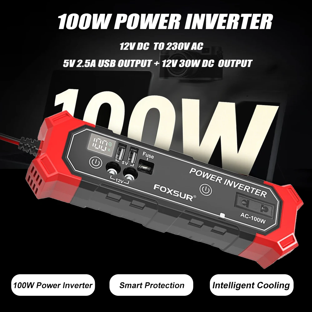 Auto Power Supply Inverter Cigarette lighter interface Car Power Inverter 100W DC 12V To AC 230V Conversion USB Battery Clip
