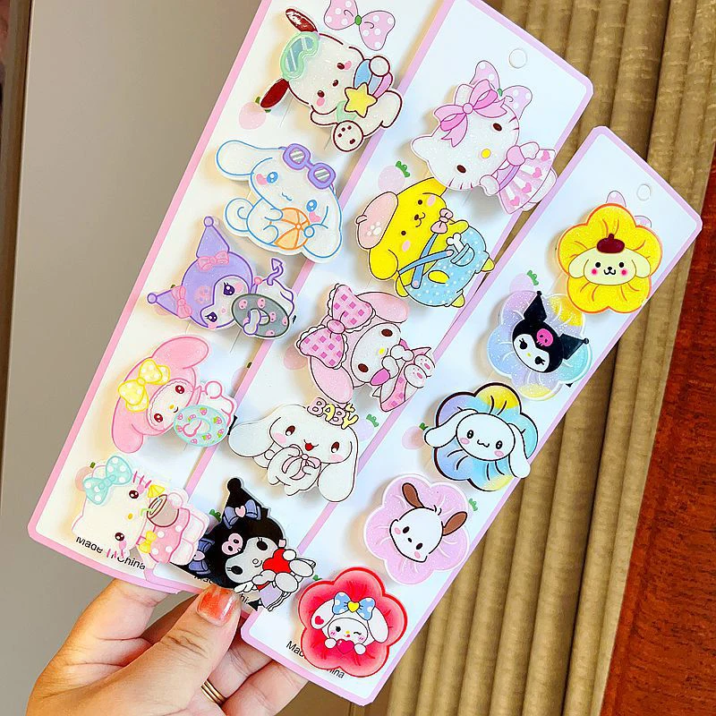 5PCS Kawaii Sanrio Hair Clip Cinnamoroll Kuromi My Melody Hello Kitty Cartoon Duckbill Hairpin Simple Hair Accessories Girl Gift