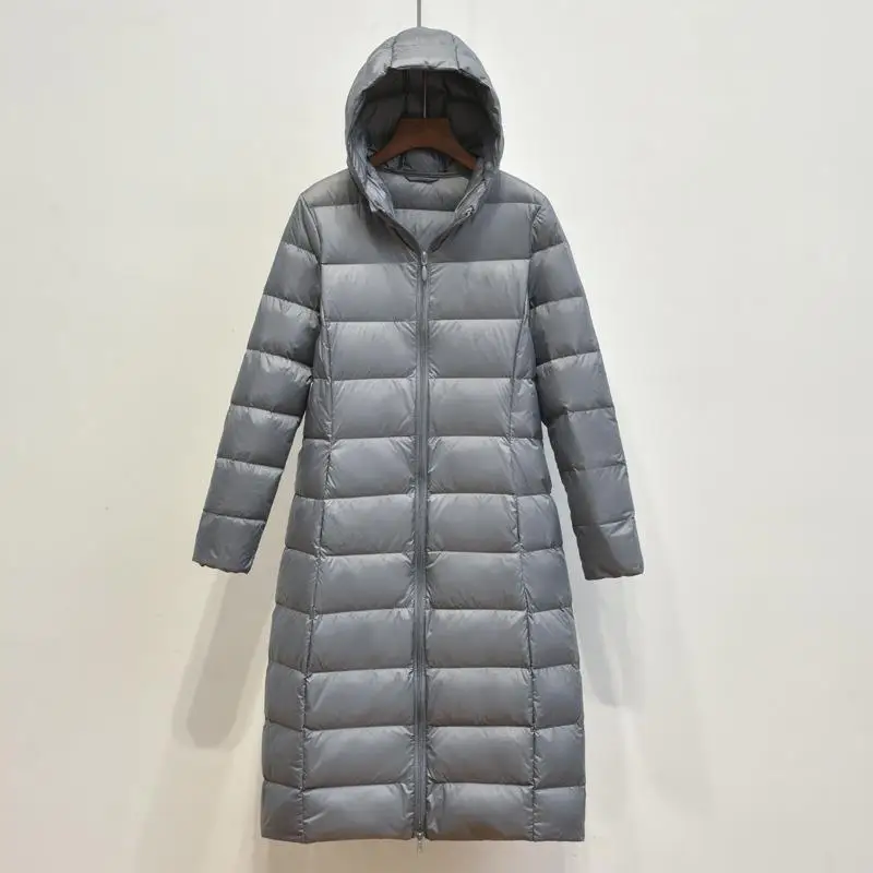 Women Long Hooded Down Coat 2024 New Autumn Winter Ultra Light Thin White Duck Down Jacket Parkas Female Bigsize Puffer Outwears