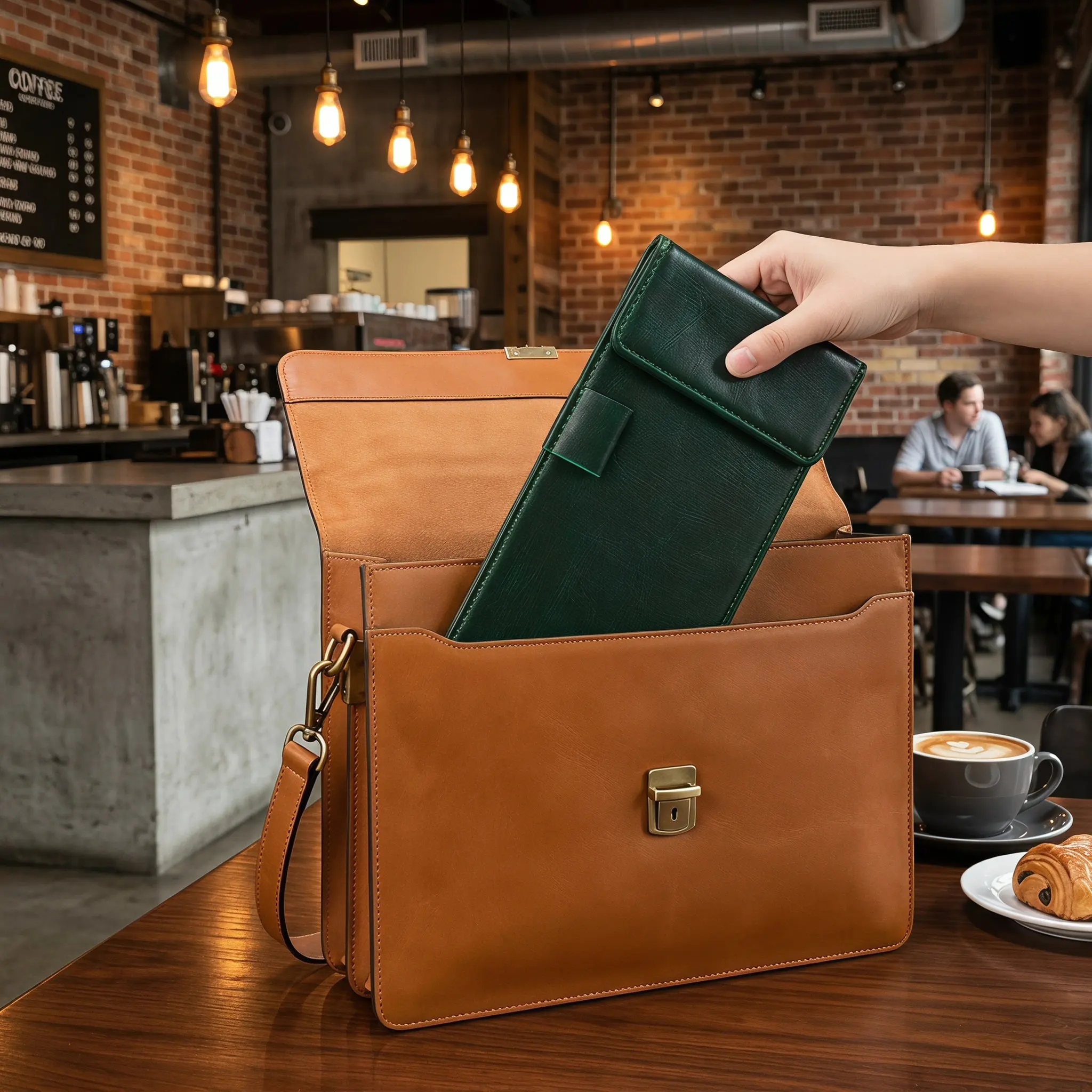 Mini Magnetic Double Layer Receipt Clipboard 8.3x4 Inch Green PU Signature Board for Restaurant Cashier Checkout Payment Note