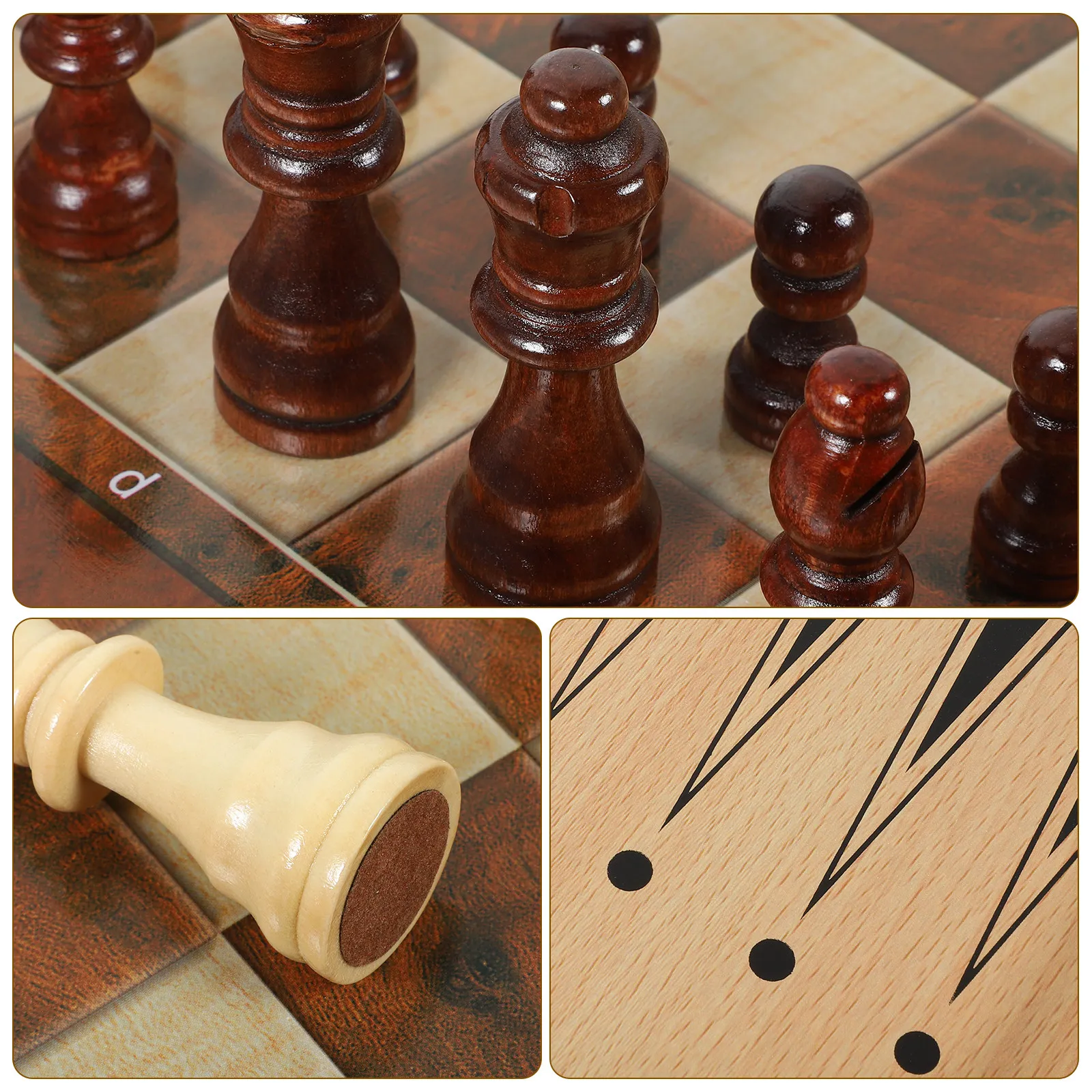 

1 Set International Chess Game 3 in 1 Wood Folding Chess Checkers Backgammon Board Portable Family Office Travel Picnic