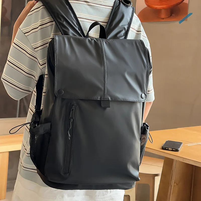 Minimalist Solid Color Flap Rucksack Adjustable Padded Straps Daily Work School Laptop Backpack
