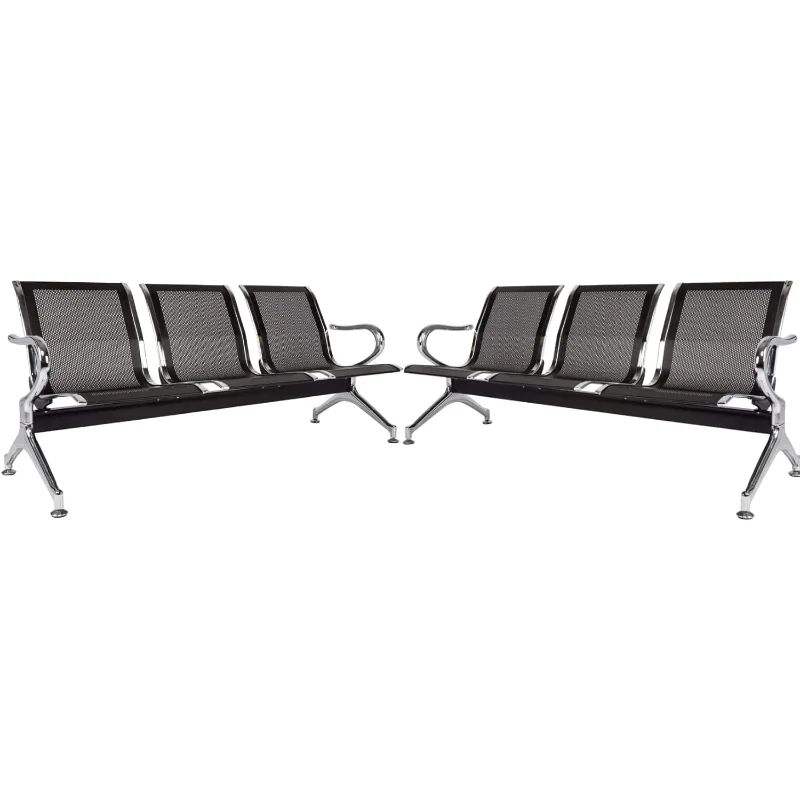 Kinsuite Waiting Room Bench Reception Chairs - Waiting Room Chairs Set Of 2 With Arms 3-Seat Pu Airport Reception Bench,