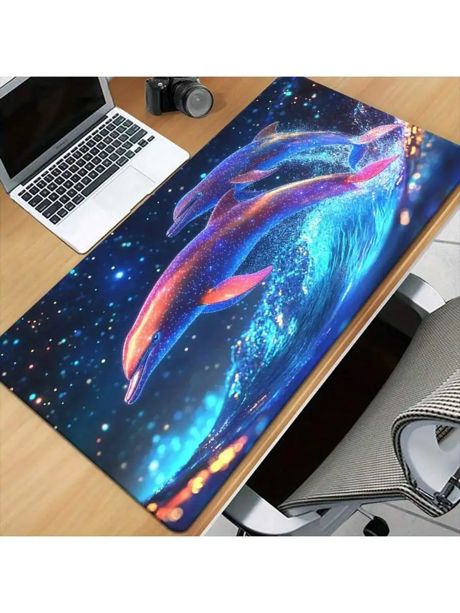 Extra Large Dolphin Space HD Gaming Mouse Pad Non-Slip Rubber Base Washable Polyester Desk Mat