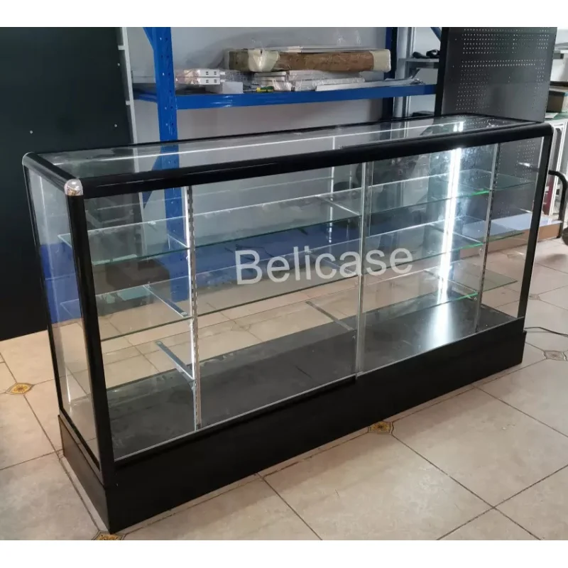 Custom. Custom size aluminum glass display showcase with LED lights lockable display cabinet & counter showcase