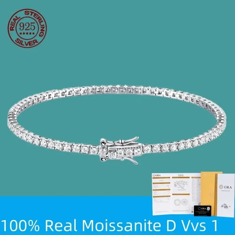 

100% S925 Sterling Silver 2-6mm Real Moissanite Tennis Bracelet for Women Wedding Jewelry Christmas Exquisite Gift