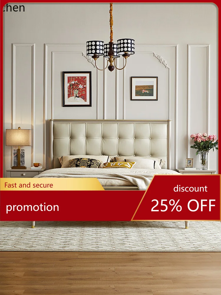ZML Solid Wood Bed Double Master Bedroom Marriage Bed Modern Minimalist Storage Bed