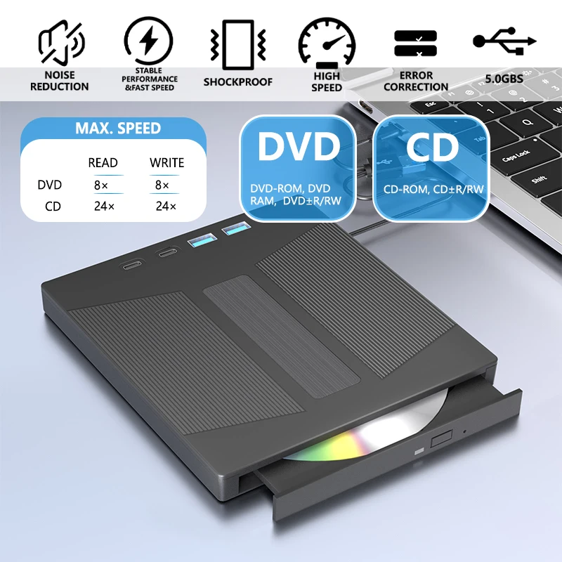 Imagem -02 - Óptica Externa de cd e Dvd 7-em Compatível para Windows Mac Usb 3.0 cd Dvd rw Player Leitor de Queimadores para pc Portátil Unidade