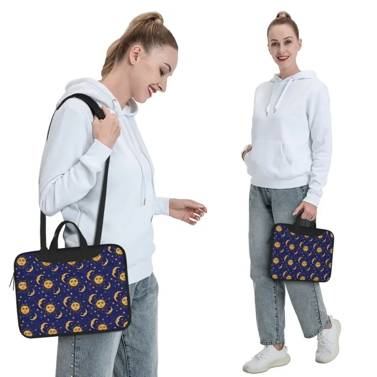 Vintage Moon And Sun Stars Celestial Crossbody Laptop Bag Case Computer Bag Resistant Protective Notebook Pouch for Macbook Pro