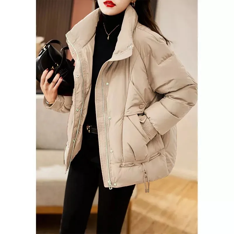 Sobretudo parka vermelho para baixo algodão acolchoado jaqueta feminina 2023 novo inverno outerwear engrossado manter quente moda senhoras casaco