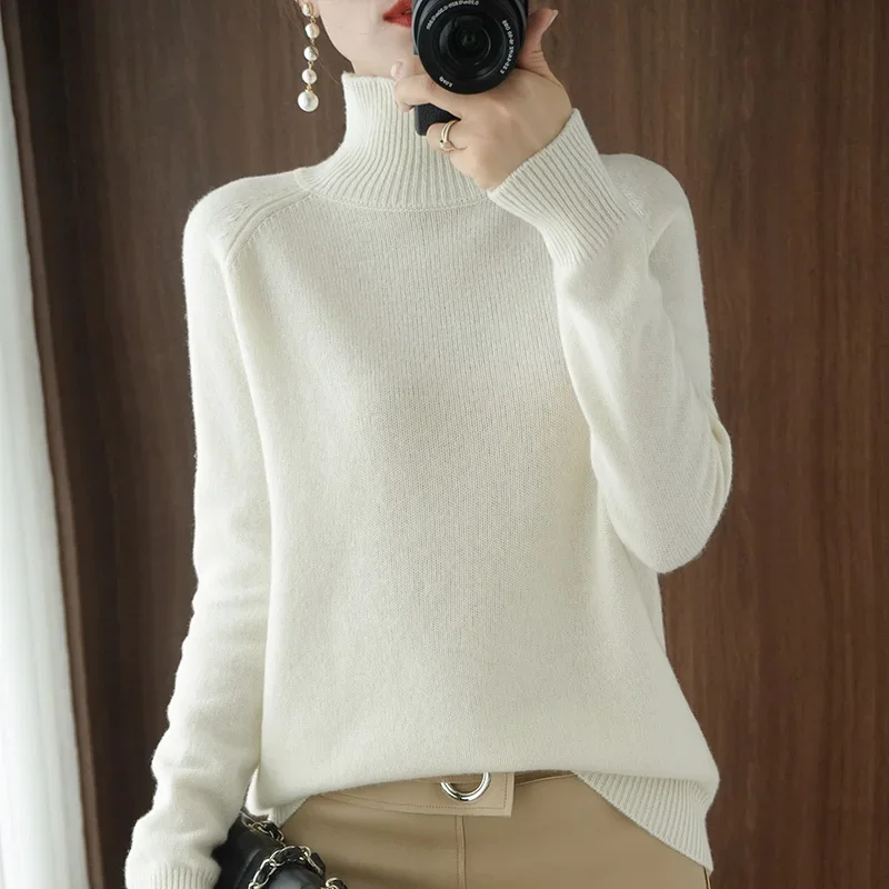 Fashion Basic Autumn Winter  Leisure Women Sweater Mock Neck Cashmere Pullover Solid Color Soft Long Sleeve Clothing Tops