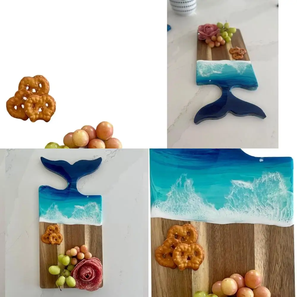 

Доска для сыра из дерева акации с хвостом кита и искусством океанской смолы — идеально подходит для подарков на пляжную тематику и особых случаев
