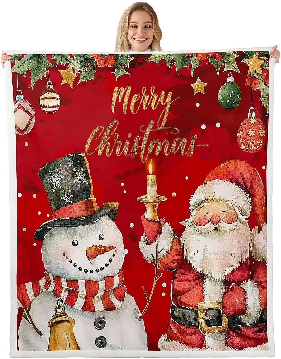 Santa Claus Throw Blankets,Cute Snowman Fleece Blanket,Kids Girls Boys Adult Merry Christmas Fuzzy Blankets Happy New Year