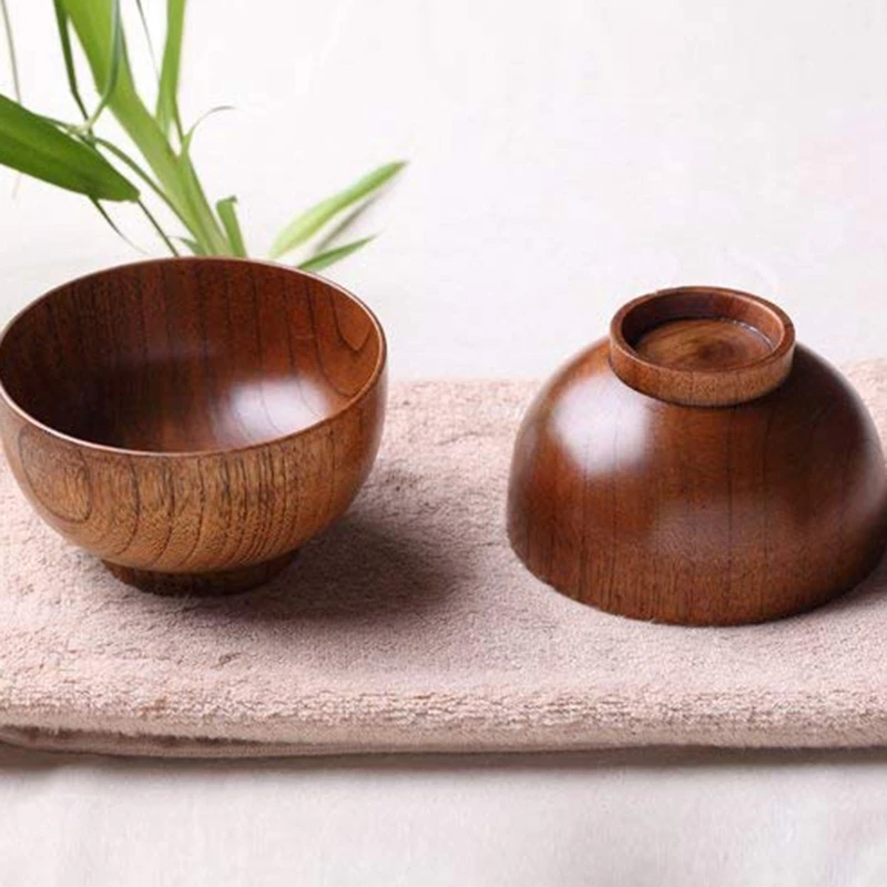 Jujube Japanese-Style Wooden Bowl Wooden Rice Bowl Noodle Bowl Solid Wood Bowl, 4.5 Inches By 2-5 / 8 Inches, 8 Packs