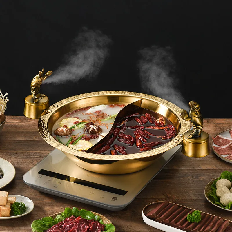 

36/38 см Набор для хот-пота из нержавеющей стали с индукционной плитой Golden Gas, для приготовления креветок с сухим льдом, китайский хот-пот, блюдо для подогрева, посуда для приготовления пищи