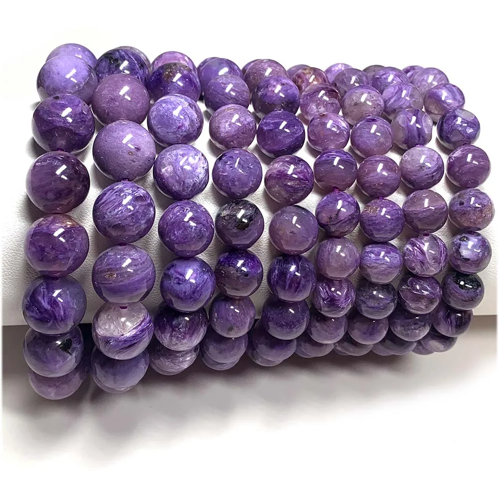 Veemake Natural Purple Charoite Bracelets Bracelet Round Beads 07960