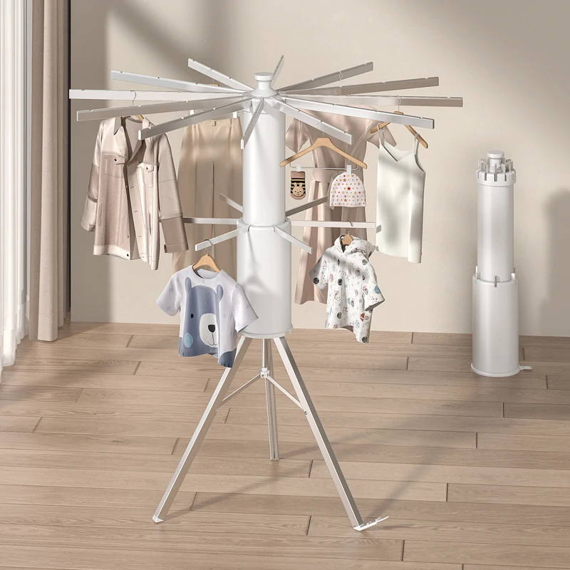 Foldable Installation-free Clothes Drying Rack，Movable Rotary Laundry Hanger, Garment Rack ， Bedroom Balcony Family Laundry Supp