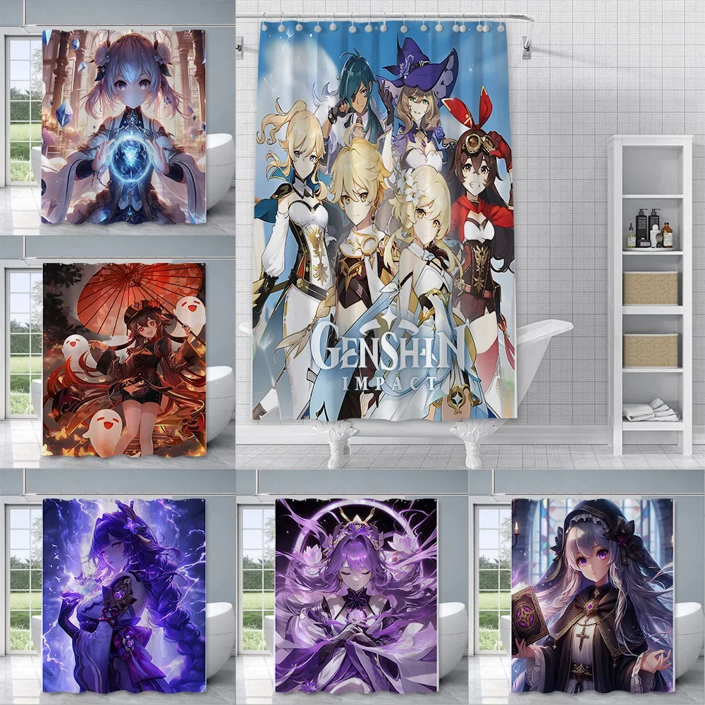 Genshin Impact Anime Bath Curtain - High-Quality Waterproof and Mildew-Proof Bathroom Decor Perfect for Enthusiastic Fans