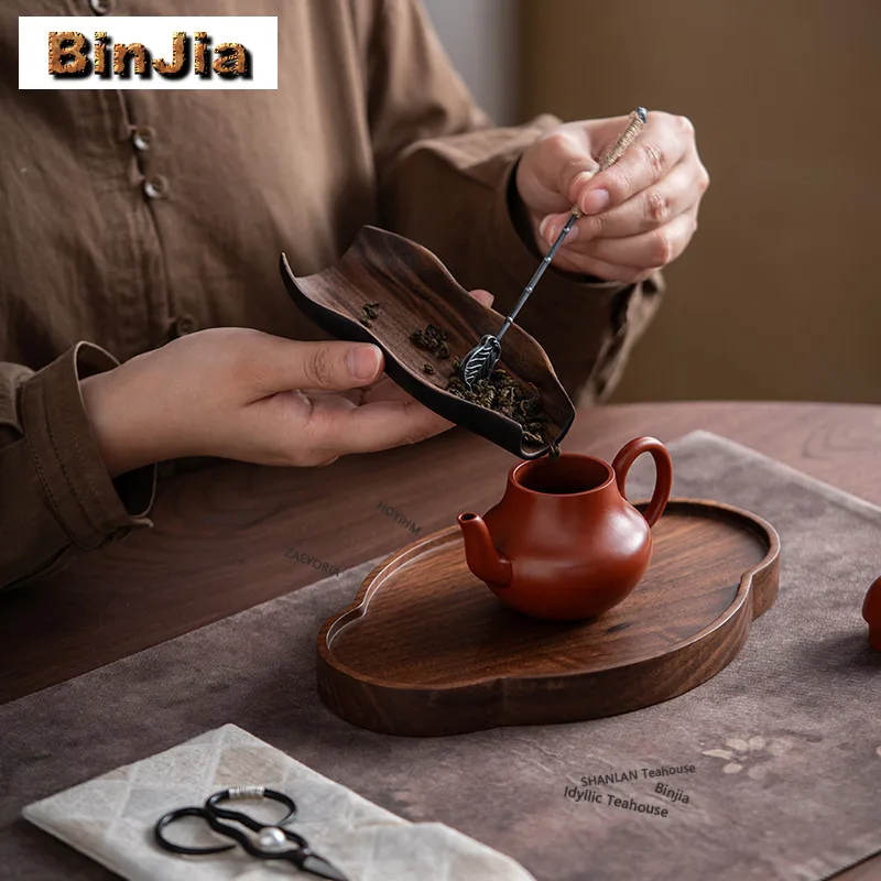Walnut Wood Tea Scoop Creative Tea Presentation Vessel Chahe Shovel Household Awakening Tea Ladle Flower Tea Tea Ceremony Craft
