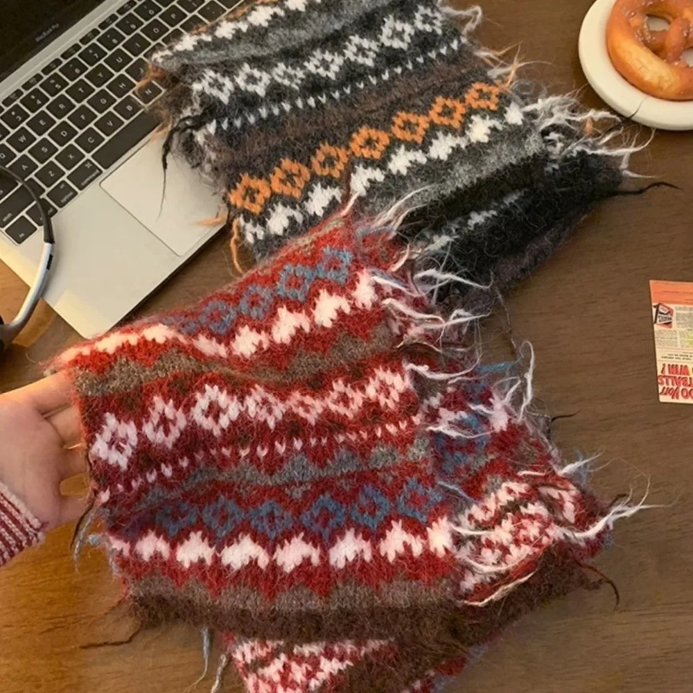 الرجعية متعدد الألوان الشتاء منقوشة وشاح دافئ مخطط تصميم شال التفاف لينة سميكة محبوك الأوشحة النساء