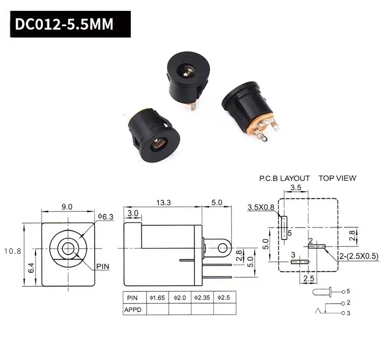 10/50Pcs/lot DC-012 5.5*2.1 mm / 5.5x2.1mm DC Power Socket Connector DC012 Panel Mounting Jack Adaptor 180 Degrees Pin