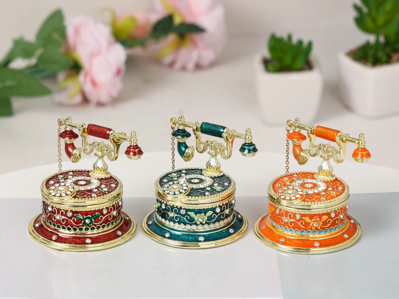 Light luxury home enamel handmade ornament retro telephone jewelry box