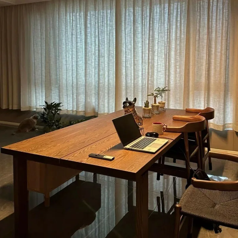 Log desk, household dining table, small apartment rectangular ash wood dining table combination