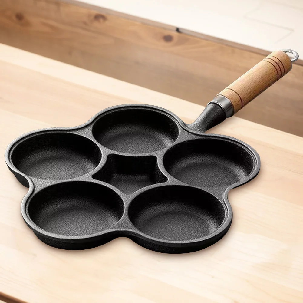 5 Round Holes Cookware Pancake Pan Cast Iron Cake Maker Frying Pan Creative Breakfast Grill Cooking Pot Home Kitchen Cookware