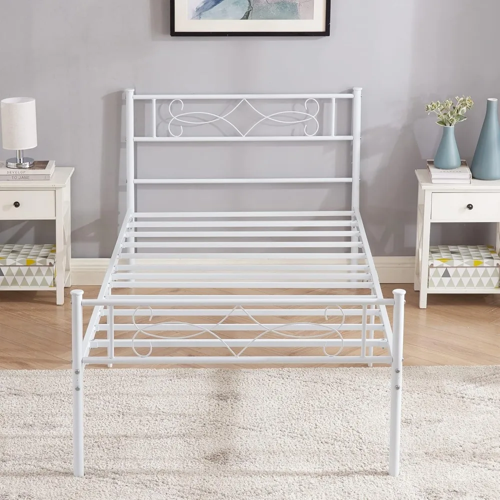 VECELO Cadre de lit double en métal avec tête de lit et pied de lit, aucun sommier tapissier nécessaire, fond de lit à plateforme robuste