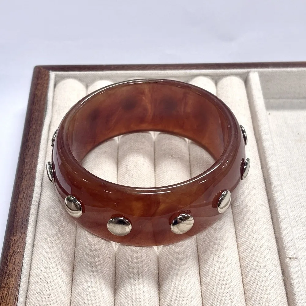 New Rivet Resin Bracelet Marbling Thick Round Cuff Bracelet Geometric Exaggerated Chunky Bangle Gifts