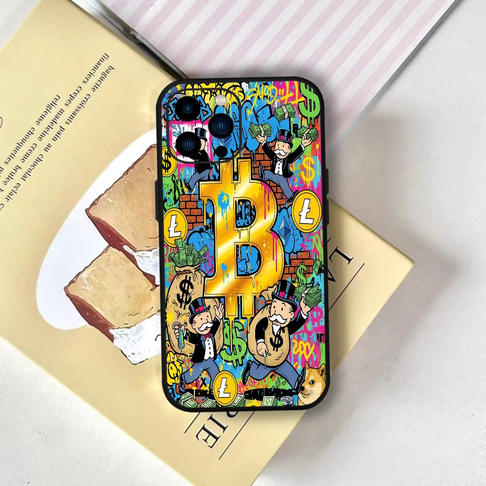 쿨 G-그래피티 M-머니 P-패턴 폰 케이스 펀다 (아이폰 12, 11, 13, 14, 15, 16, 17 미니, 맥스, 프로, 플러스용) 소프트 실리콘 블랙 커버