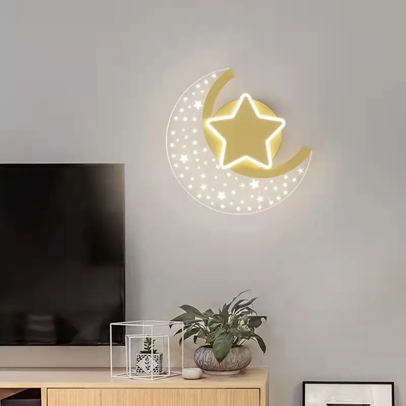 Imagem -04 - Cartoon Moon And Star Lâmpada de Parede Acrílica para Crianças Luzes Noturnas para Dormir Candeeiro para Quarto Infantil Decoração Criativa Quarto do Bebê