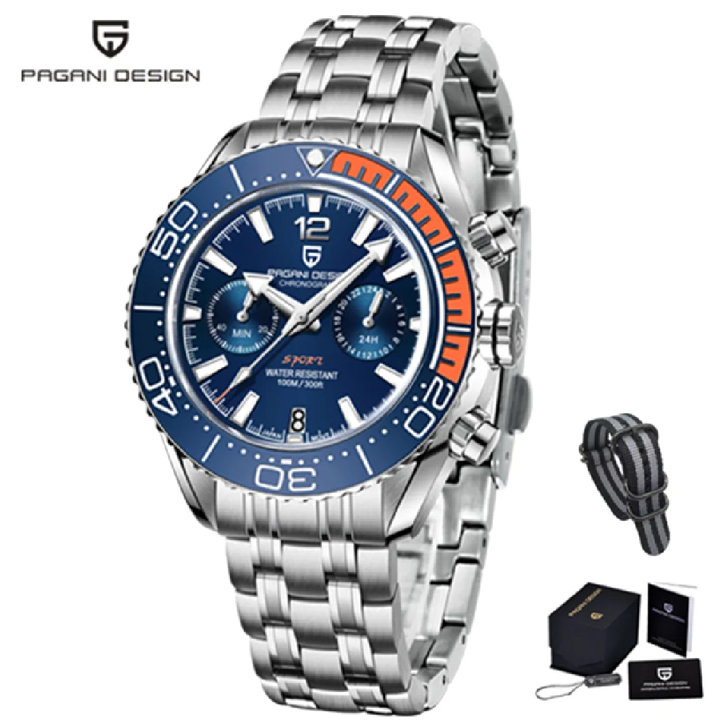 Pagani Design Nieuwe Sport Quartz Heren Horloge Topmerk Roestvrij Staal Waterdichte Chronograaf Saffier Glas Automatische Datum