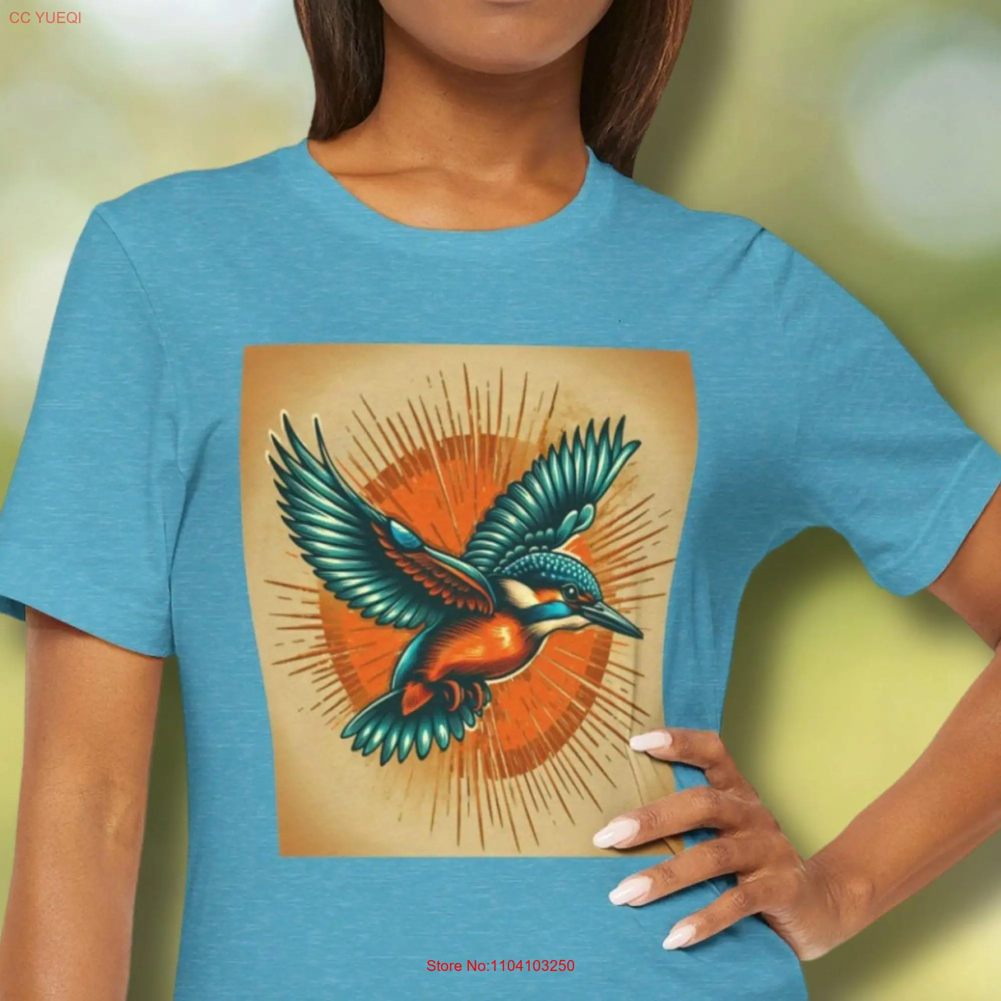 Kingfisher T shirt Eco friendly Kookaburra Retro Beautiful Blue Bird Vintage Ornithologist Crew Collar Top Soft