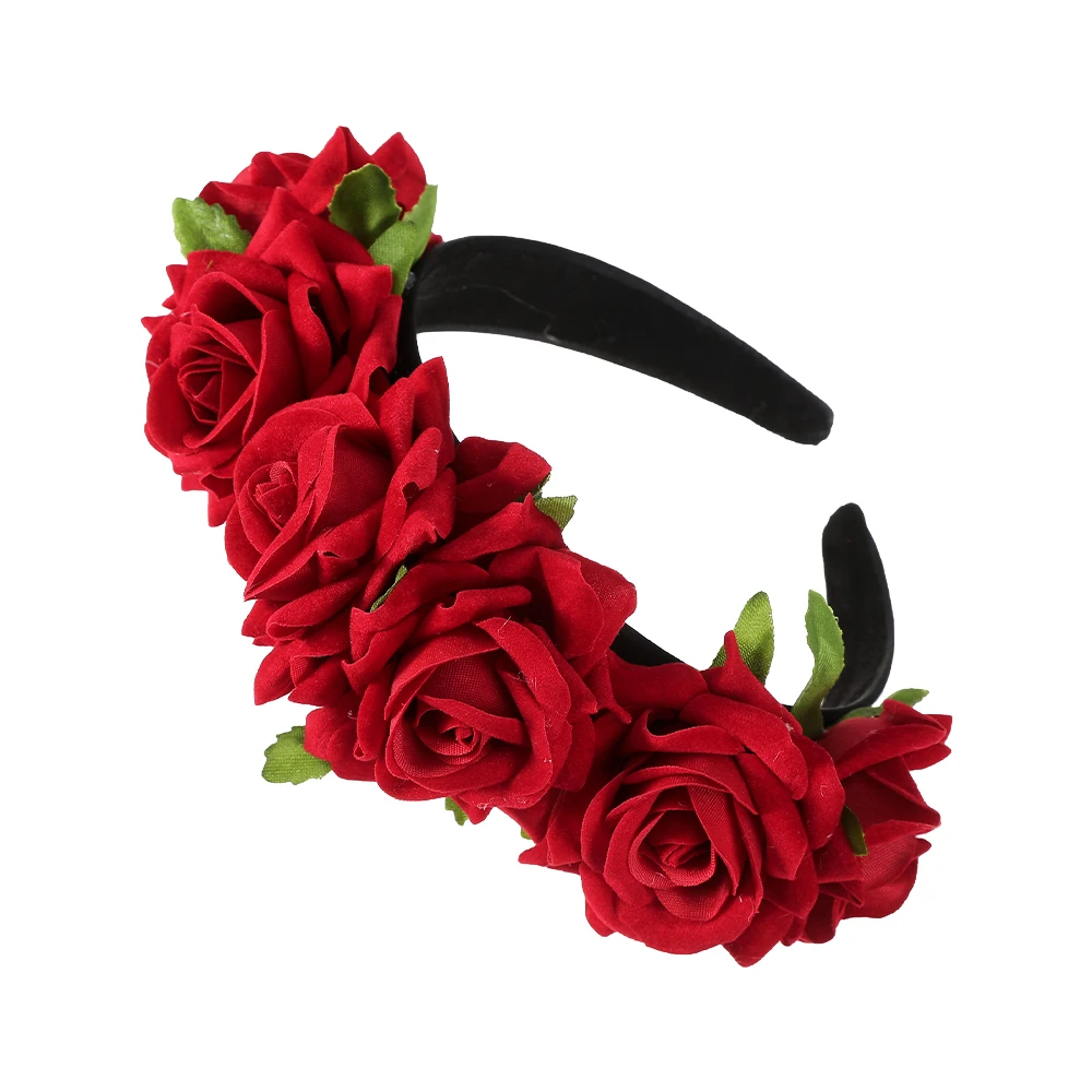 Halloween Red Rose Hair Band Hair Hoop Cosplay Costume Party Flannel Flowers Crown Headband Festival Hair Garland Wedding