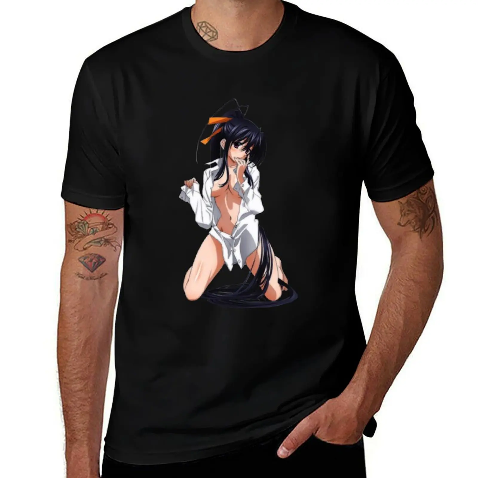 

Akeno Himejima Black hair Fiction Mangaka T-Shirt Casual All Match Tee Shirt for Men
