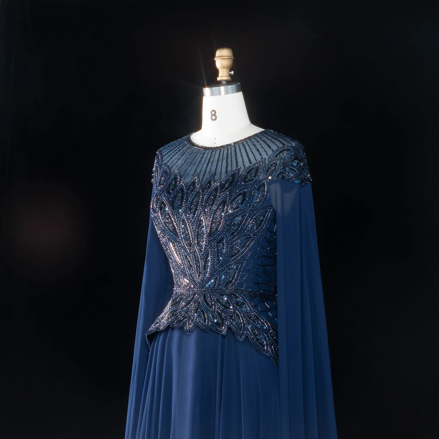 Sharon Said Abendkleider Glamouröses Schwarzes Chiffon-Paillettenkleid mit Perlen und Cape-Ärmeln Luxuriöses Dubai-Formelles Partykleid SS104 Maßanfertigung – Detail 7