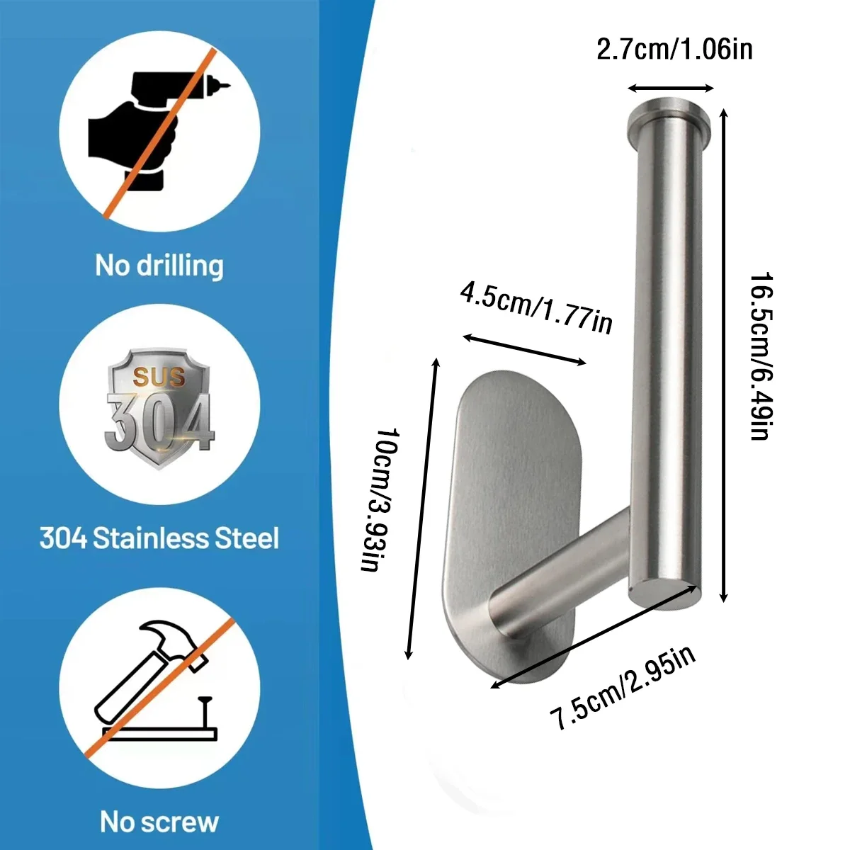 No Drilling Toilet Paper Holder SUS304 Stainless Steel Self Adhesive Wall Mount Tissue Towel Roll Dispenser for Bathroom Kitchen